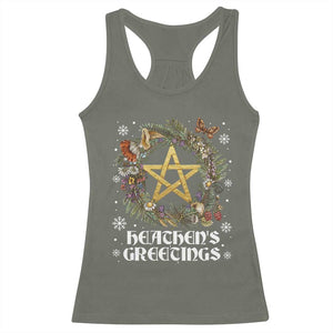 Heathens Greeting Racerback Tank Top Pagan Christmas Wreath Yule Holiday TS11 Military Green Print Your Wear