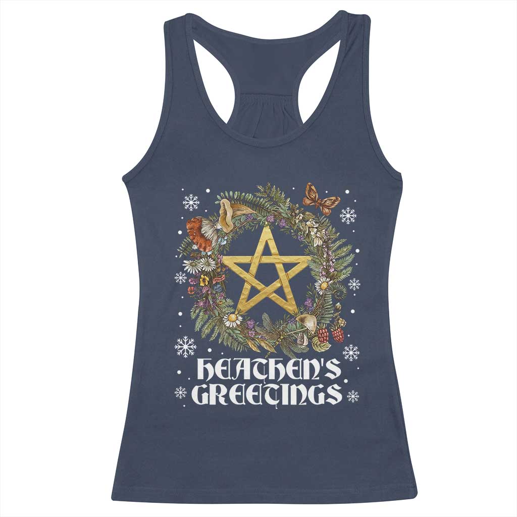 Heathens Greeting Racerback Tank Top Pagan Christmas Wreath Yule Holiday TS11 Navy Print Your Wear