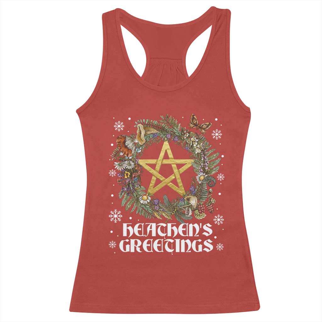 Heathens Greeting Racerback Tank Top Pagan Christmas Wreath Yule Holiday TS11 Red Print Your Wear