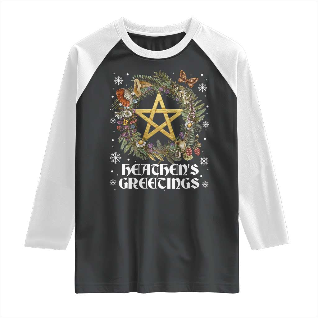 Heathens Greeting Raglan Shirt Pagan Christmas Wreath Yule Holiday TS11 Black White Print Your Wear