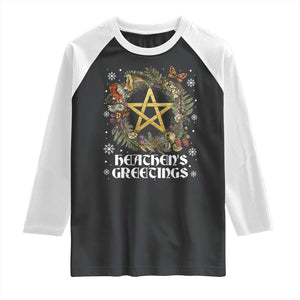 Heathens Greeting Raglan Shirt Pagan Christmas Wreath Yule Holiday TS11 Black White Print Your Wear