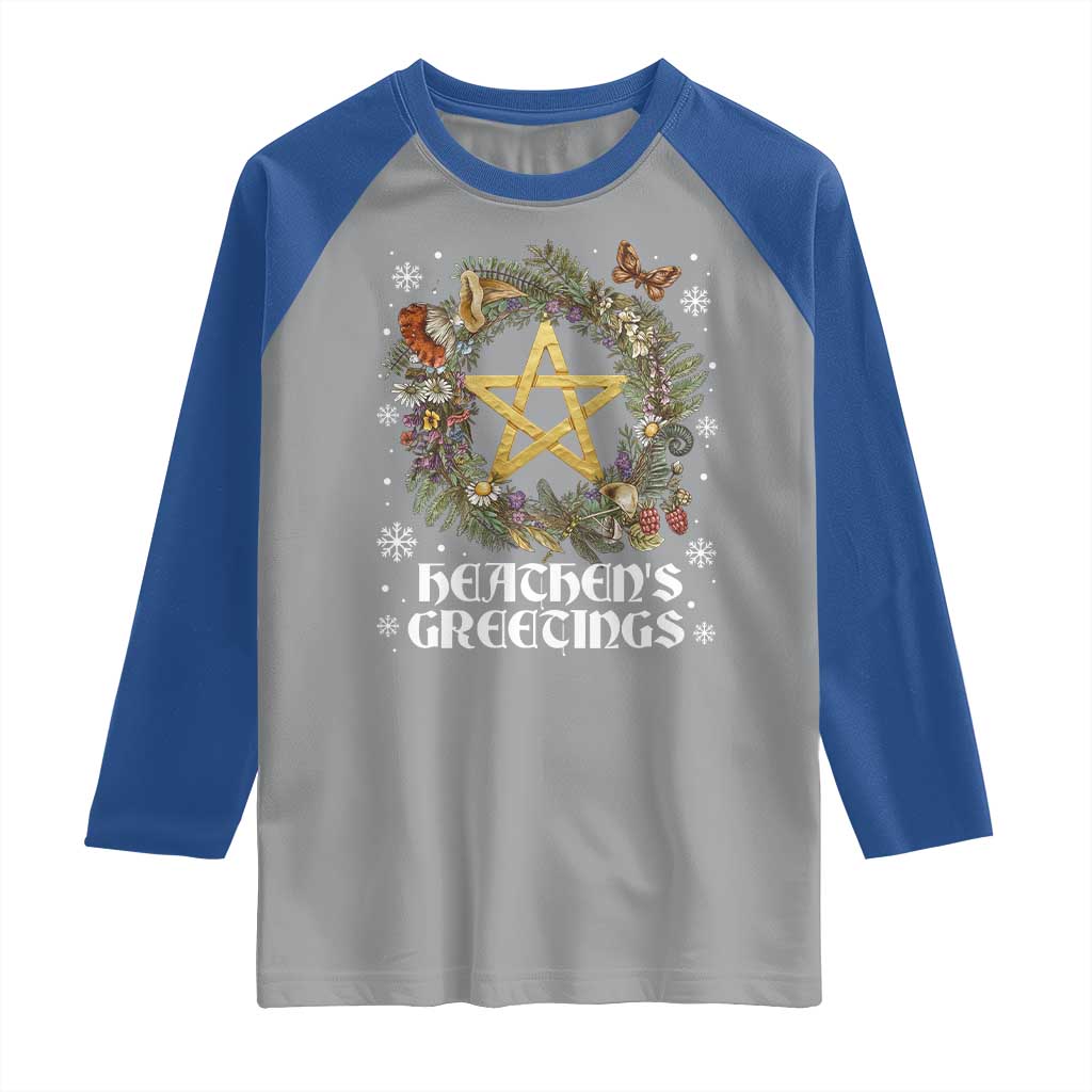 Heathens Greeting Raglan Shirt Pagan Christmas Wreath Yule Holiday TS11 Sport Gray Royal Print Your Wear