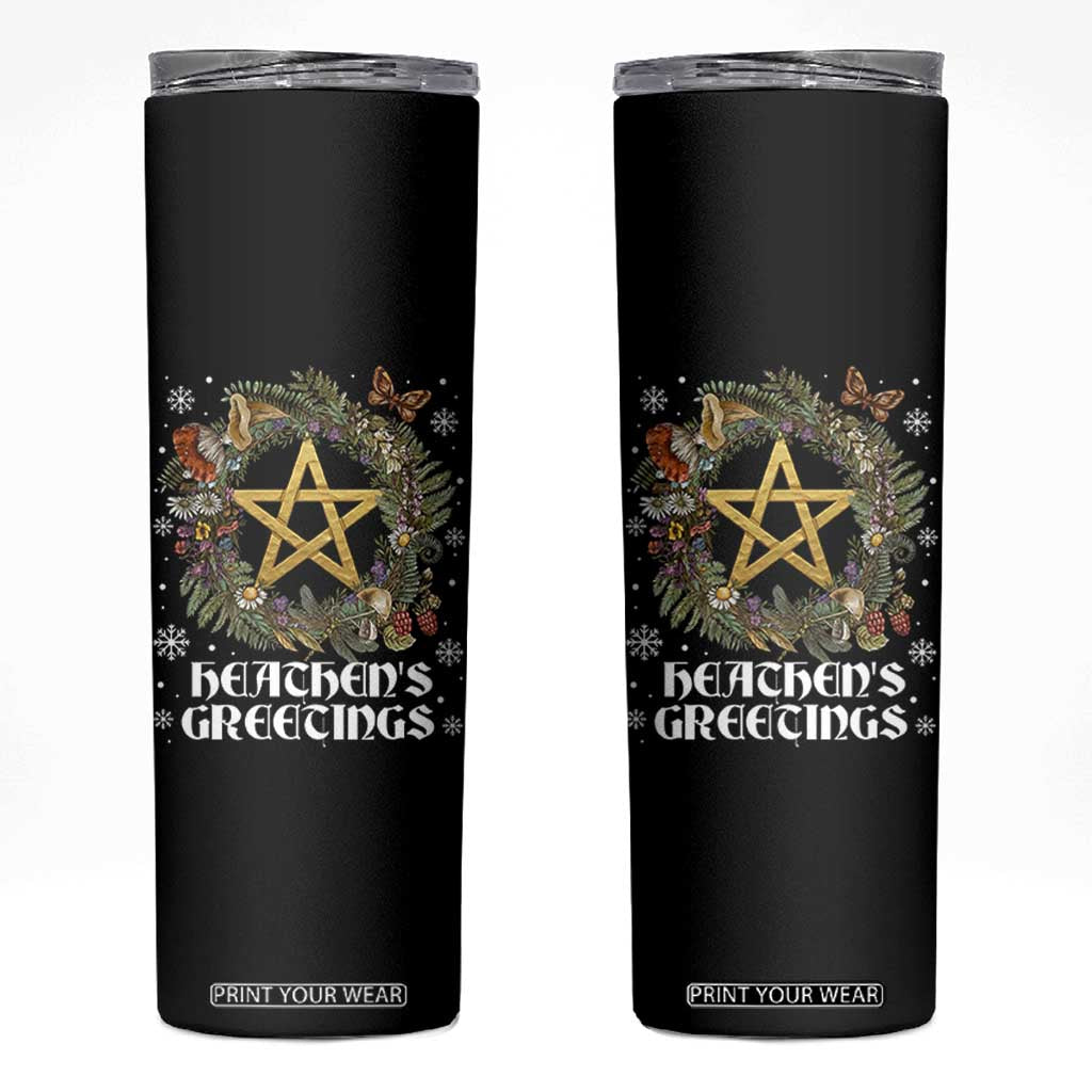 Heathens Greeting Skinny Tumbler Pagan Christmas Wreath Yule Holiday TS11 Black Print Your Wear