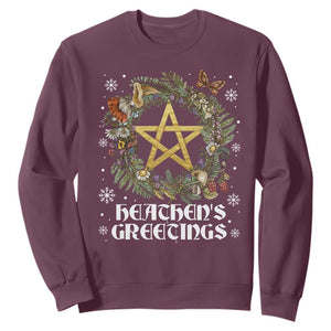 Heathens Greeting Sweatshirt Pagan Christmas Wreath Yule Holiday TS11 Maroon Print Your Wear