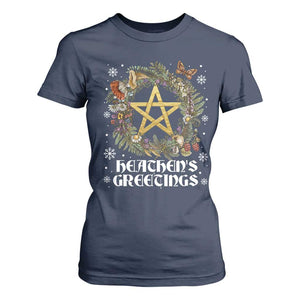 Heathens Greeting T Shirt For Women Pagan Christmas Wreath Yule Holiday TS11 Navy Print Your Wear