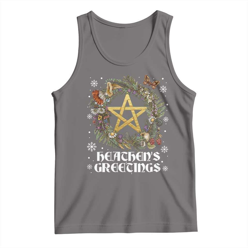 Heathens Greeting Tank Top Pagan Christmas Wreath Yule Holiday TS11 Deep Heather Print Your Wear