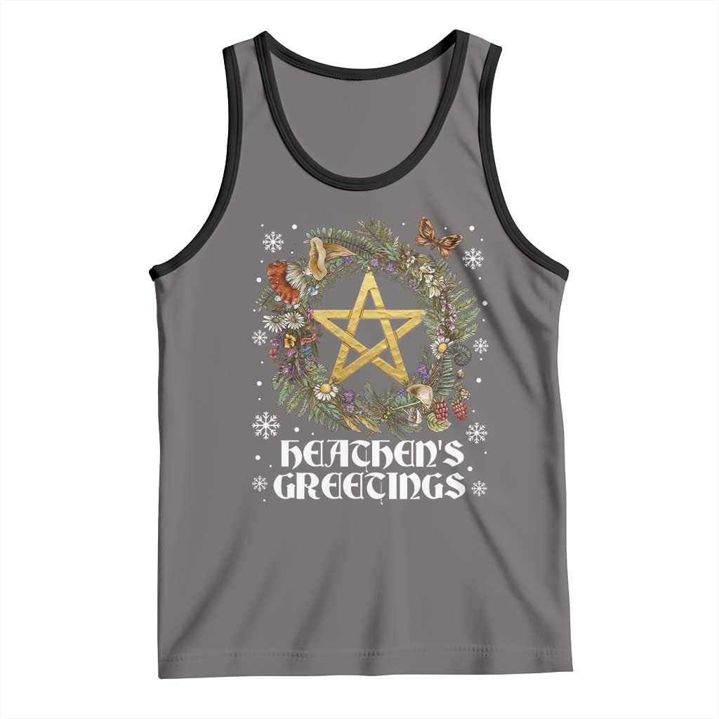Heathens Greeting Tank Top Pagan Christmas Wreath Yule Holiday TS11 Deep Heather Black Print Your Wear