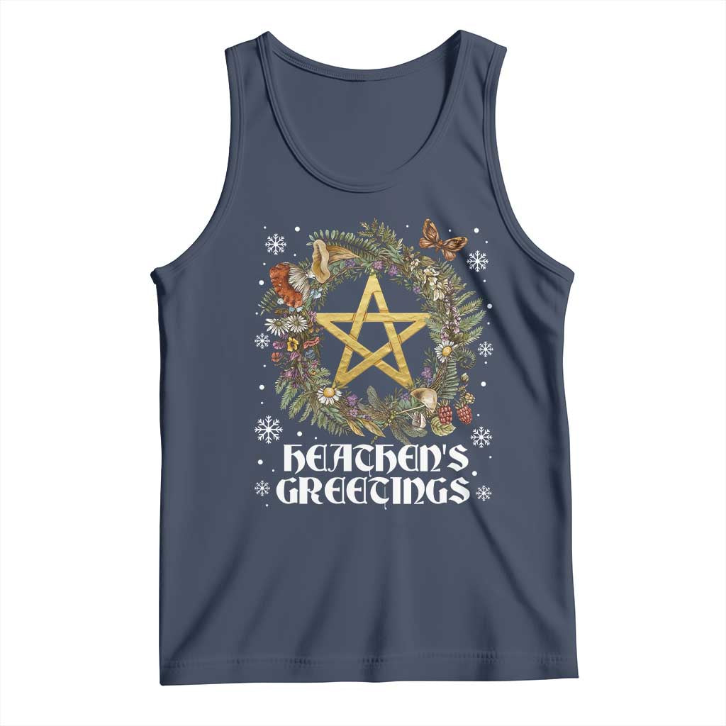Heathens Greeting Tank Top Pagan Christmas Wreath Yule Holiday TS11 Navy Print Your Wear