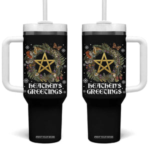 Heathens Greeting Tumbler With Handle Pagan Christmas Wreath Yule Holiday TS11 One Size: 40 oz Black Print Your Wear