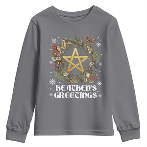 Heathens Greeting Youth Sweatshirt Pagan Christmas Wreath Yule Holiday TS11 Charcoal Print Your Wear