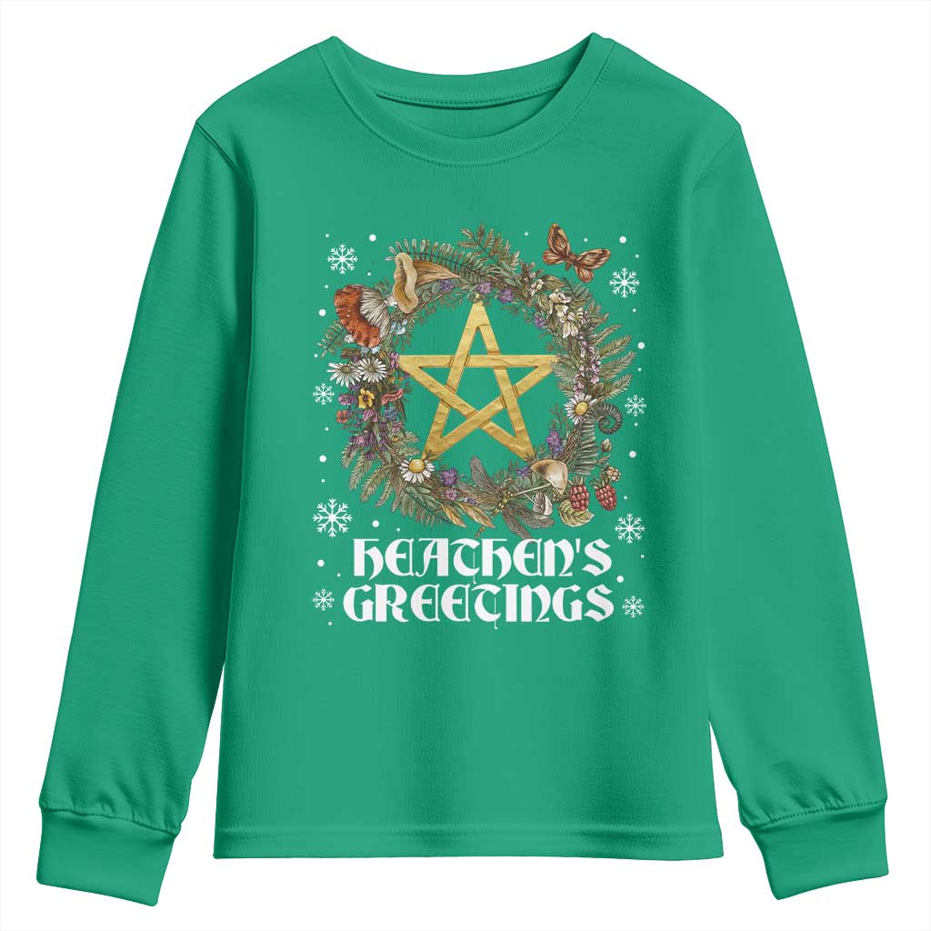 Heathens Greeting Youth Sweatshirt Pagan Christmas Wreath Yule Holiday TS11 Irish Green Print Your Wear