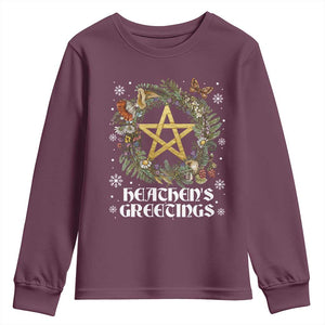Heathens Greeting Youth Sweatshirt Pagan Christmas Wreath Yule Holiday TS11 Maroon Print Your Wear