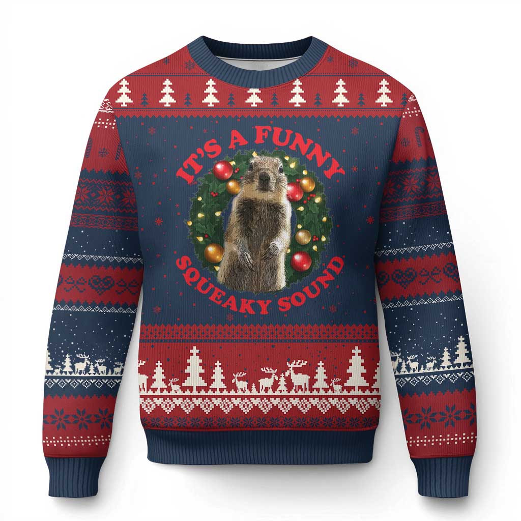 Funny Xmas Vacation Squirrel Movie Ugly Christmas Sweater It Is A Funny Squeaky Sound Xmas Wreath TS11 Navy Red Print Your Wear