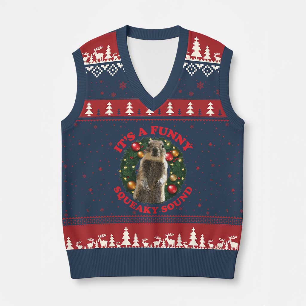 Funny Xmas Vacation Squirrel Movie V-Neck Knit Sweater Vest It Is A Funny Squeaky Sound Xmas Wreath TS11 Navy Red Print Your Wear