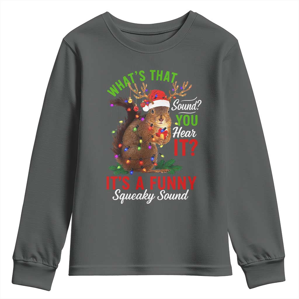 Funny Christmas Vacation Squirrel Movie Youth Sweatshirt Whats That Sound You Hear It It Is A Funny Squeaky Sound TS11 Dark Heather Print Your Wear