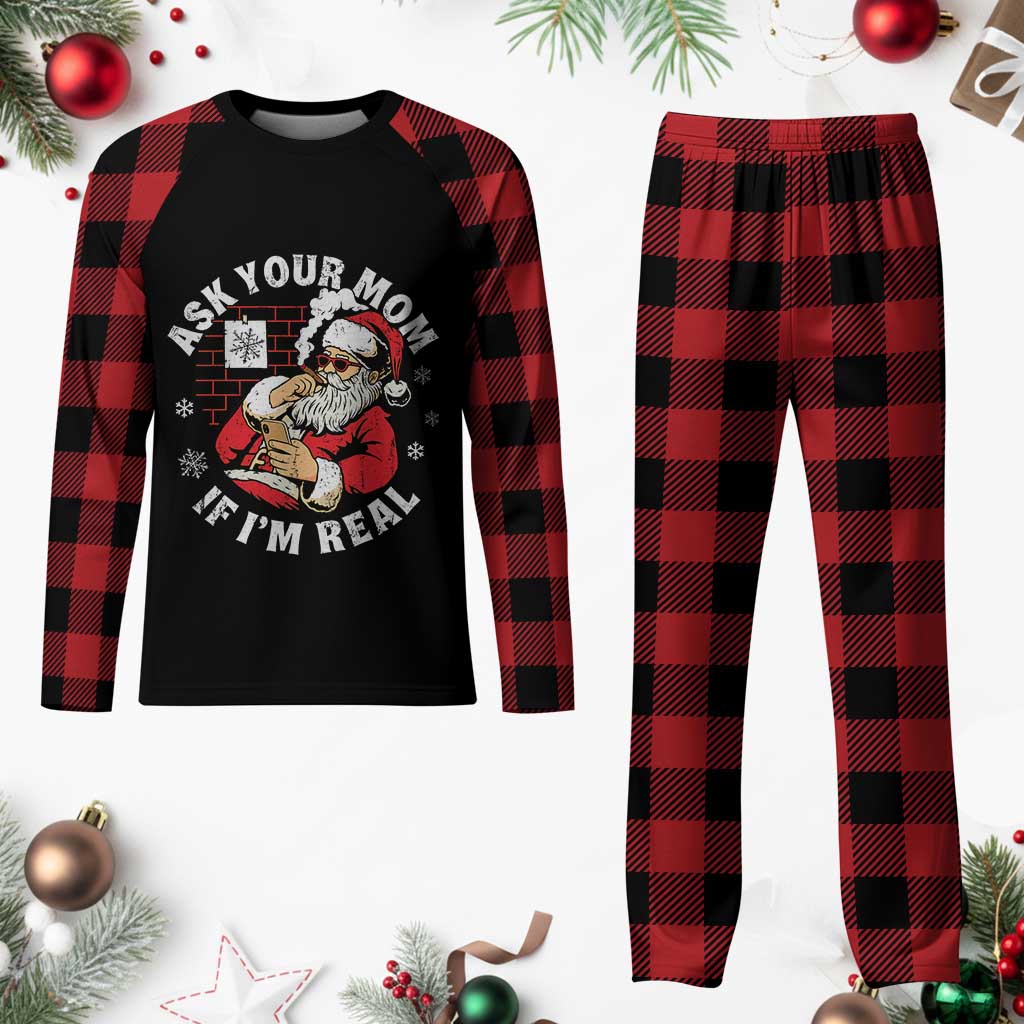 Funny Christmas Santa Ask Your Mom If I Am Real Plaid Pajama Set Dirty Xmas Santa Mom TS11 Buffalo Plaid Print Your Wear