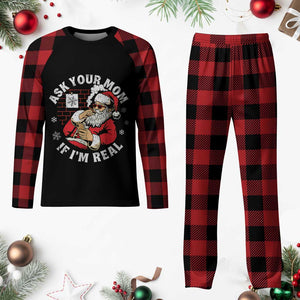 Funny Christmas Santa Ask Your Mom If I Am Real Plaid Pajama Set Dirty Xmas Santa Mom TS11 Buffalo Plaid Print Your Wear