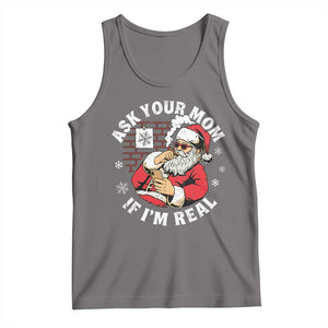 Funny Christmas Santa Ask Your Mom If I Am Real Tank Top Dirty Xmas Santa Mom TS11 Deep Heather Print Your Wear