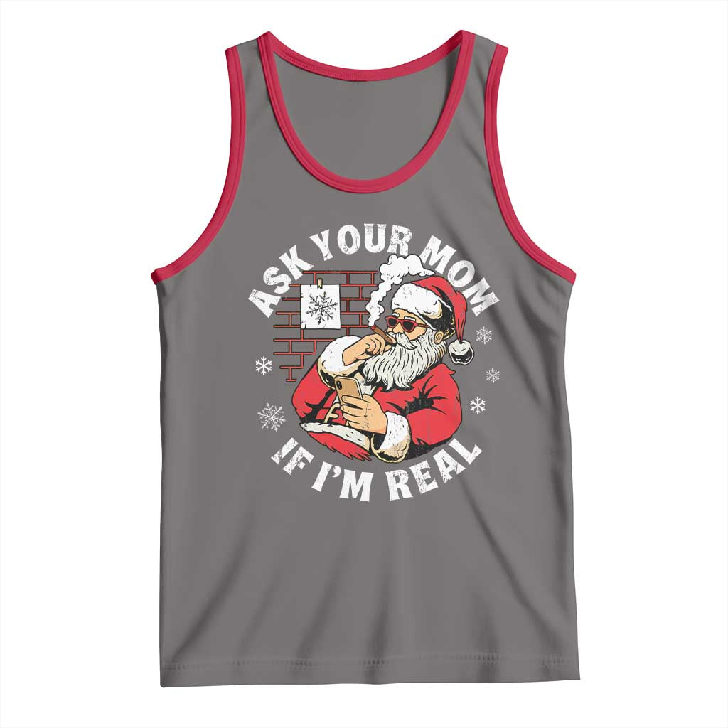 Funny Christmas Santa Ask Your Mom If I Am Real Tank Top Dirty Xmas Santa Mom TS11 Deep Heather Red Print Your Wear