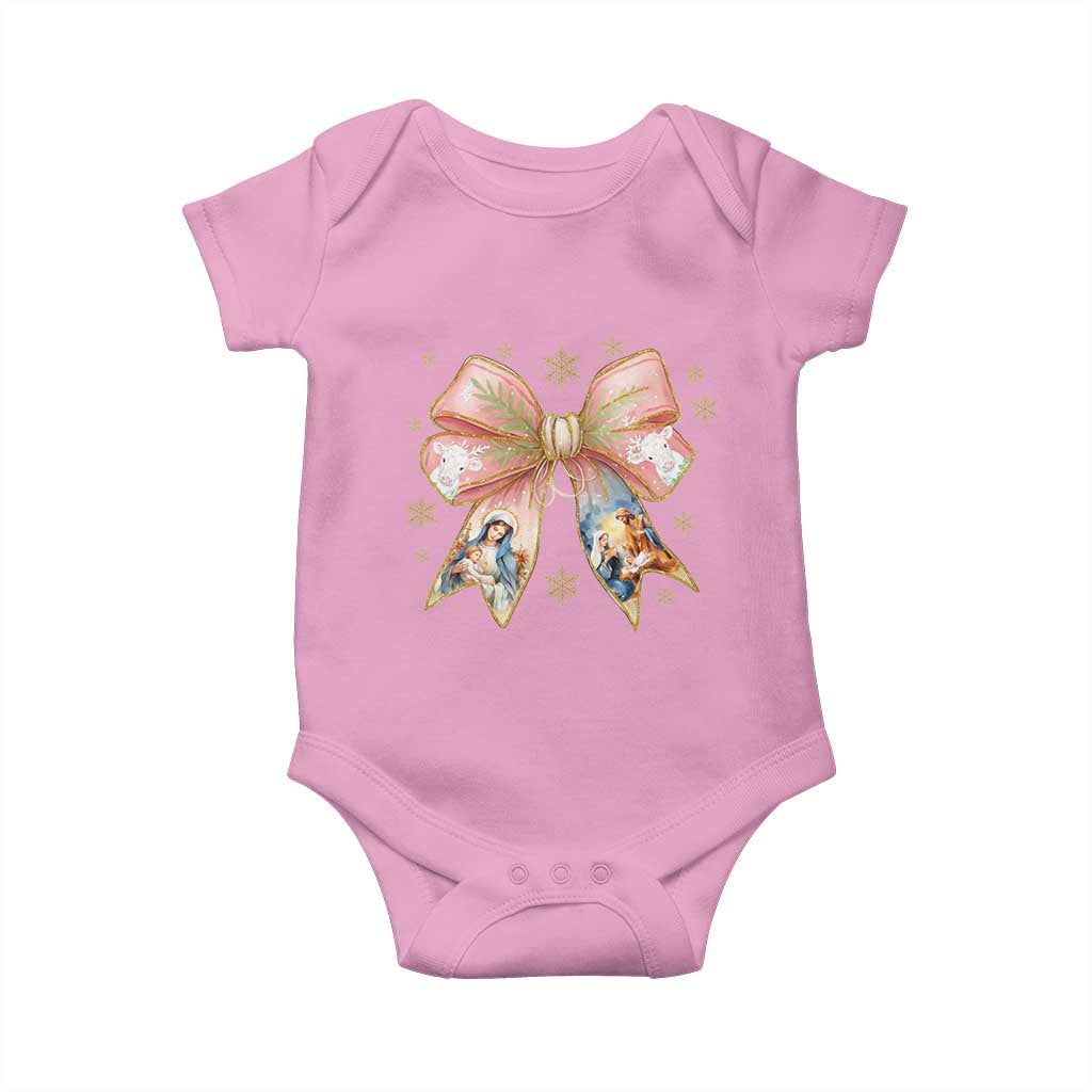 Jesus Christmas Coquette Bow Nativity Bible Verse Christian Baby Onesie TS11 Light Pink Print Your Wear