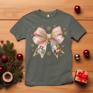 Jesus Christmas Coquette Bow Nativity Bible Verse Christian T Shirt TS11 Military Green Print Your Wear