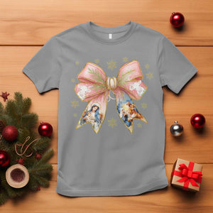 Jesus Christmas Coquette Bow Nativity Bible Verse Christian T Shirt TS11 Sport Gray Print Your Wear