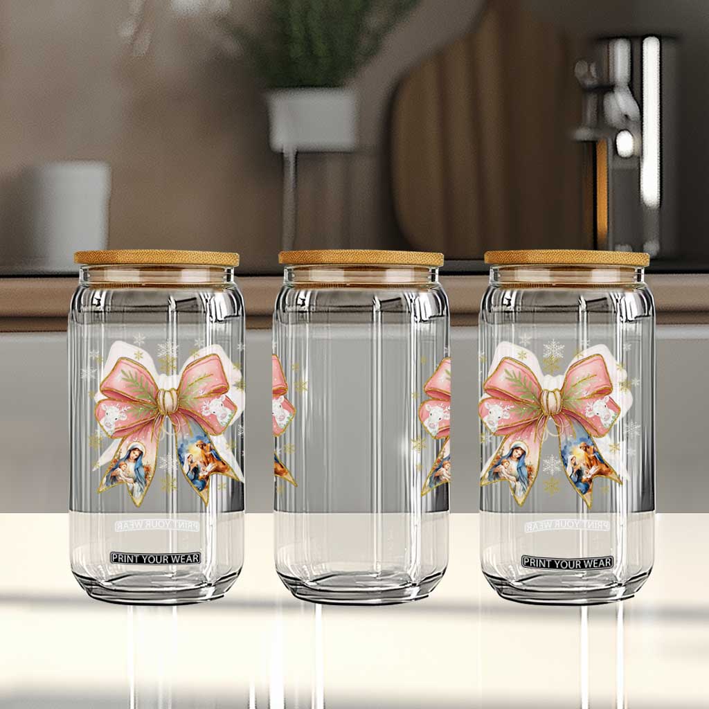 Jesus Christmas Coquette Bow Nativity Bible Verse Christian Glass Can TS11 Print Your Wear