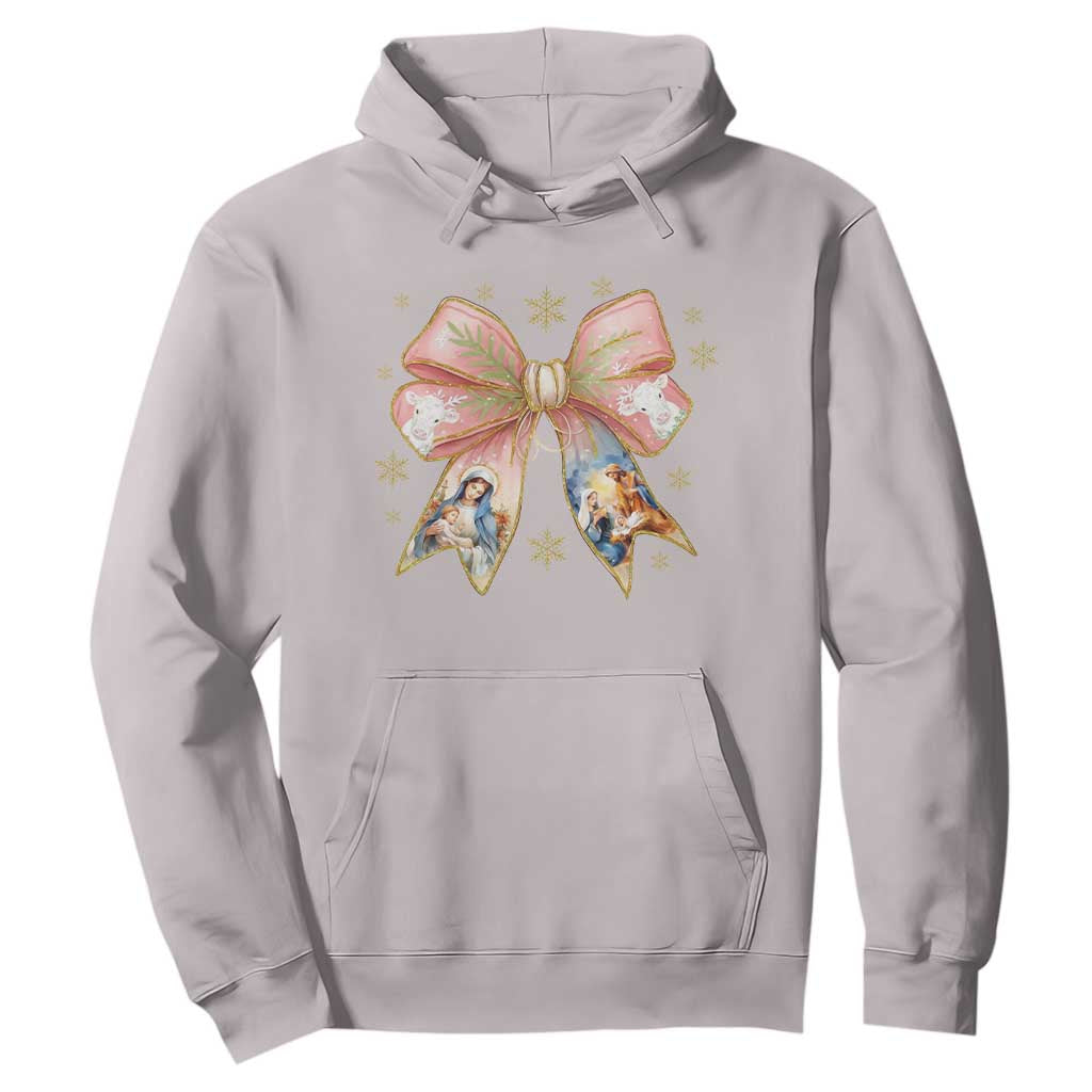 Jesus Christmas Coquette Bow Nativity Bible Verse Christian Hoodie TS11 Ice Gray Print Your Wear