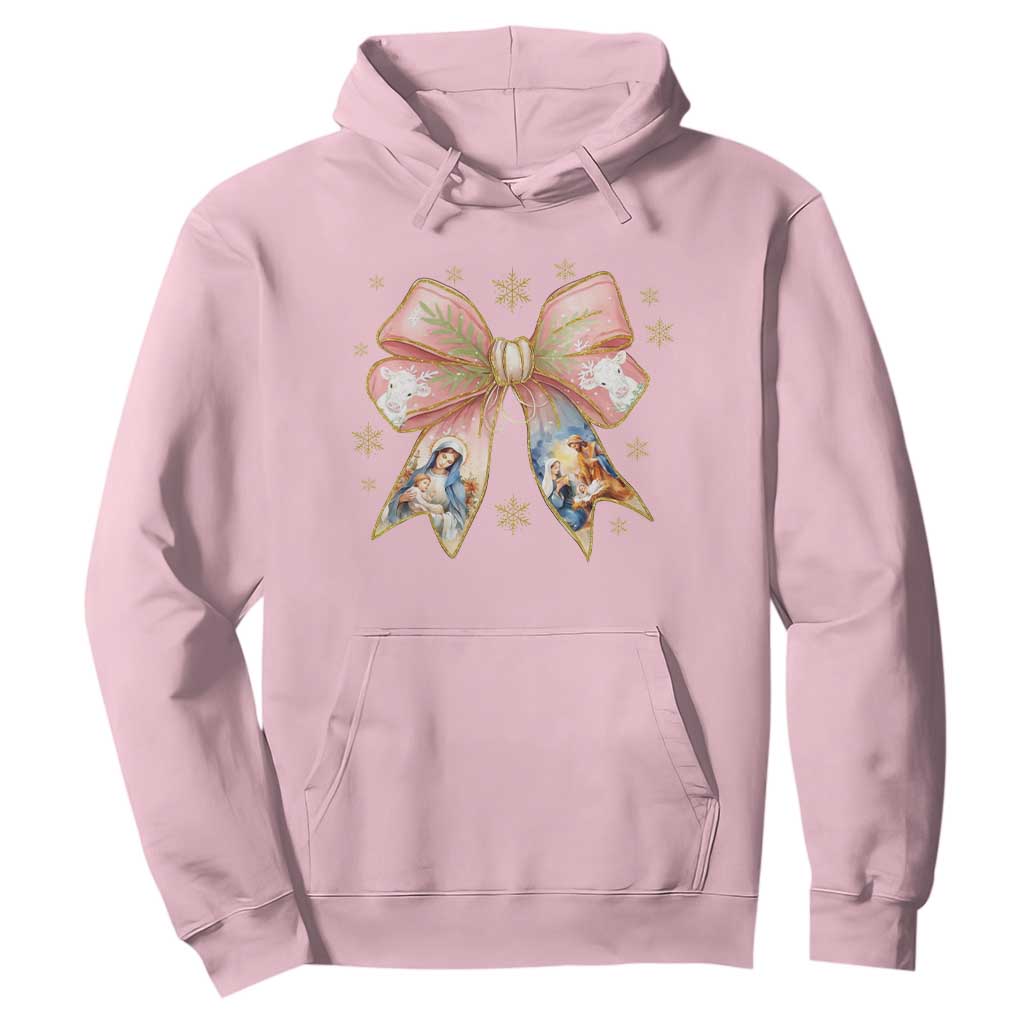 Jesus Christmas Coquette Bow Nativity Bible Verse Christian Hoodie TS11 Light Pink Print Your Wear