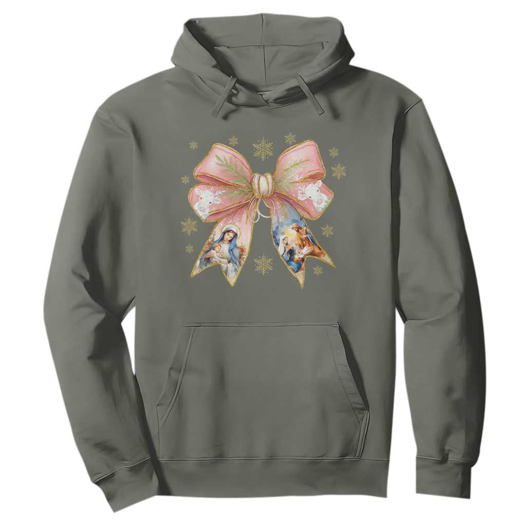Jesus Christmas Coquette Bow Nativity Bible Verse Christian Hoodie TS11 Military Green Print Your Wear