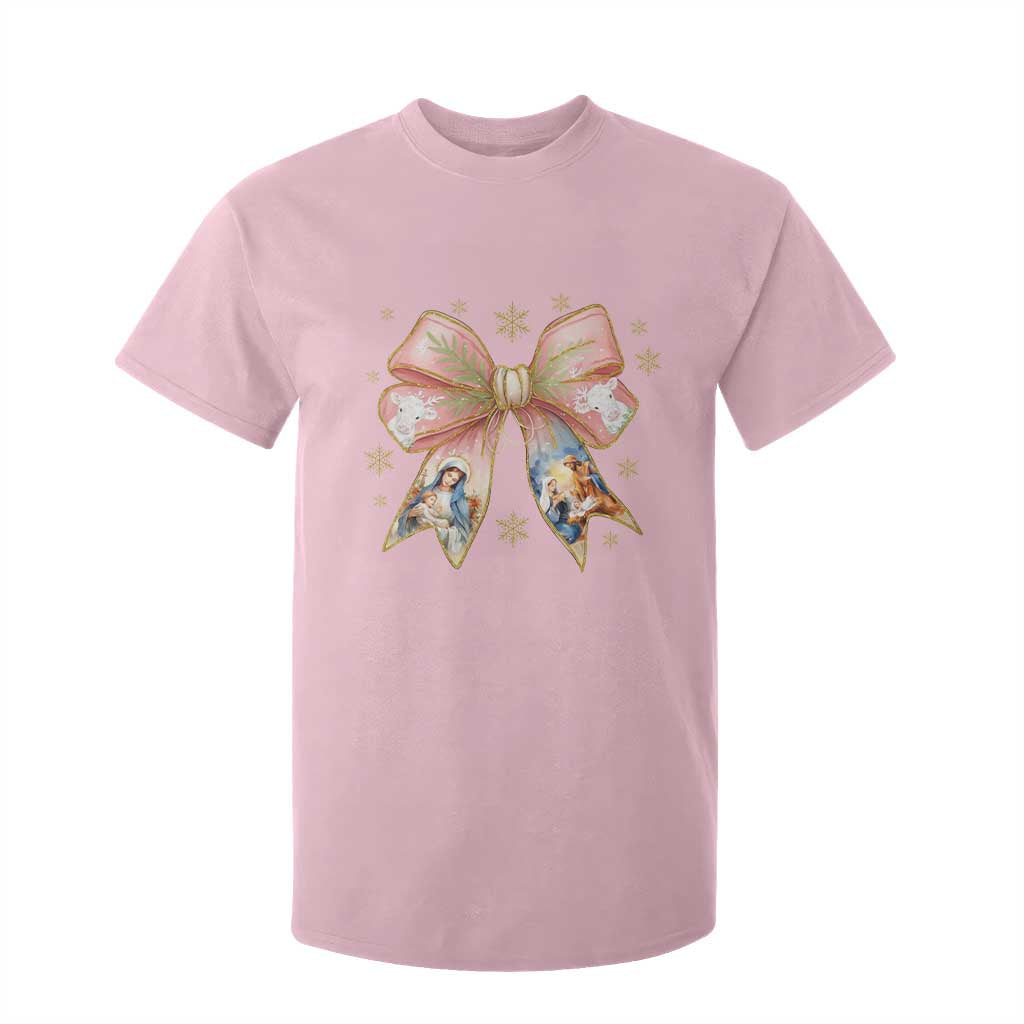 Jesus Christmas Coquette Bow Nativity Bible Verse Christian T Shirt For Kid TS11 Light Pink Print Your Wear