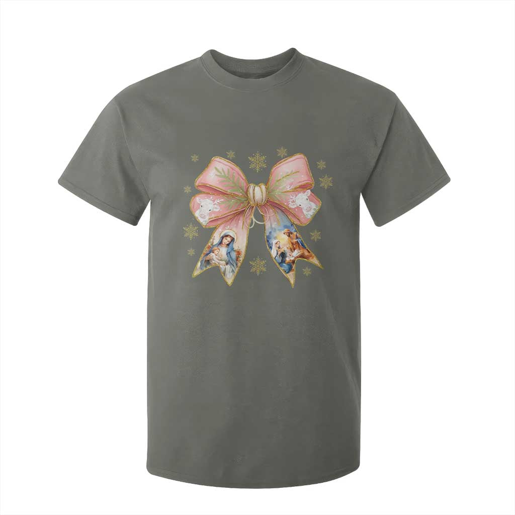Jesus Christmas Coquette Bow Nativity Bible Verse Christian T Shirt For Kid TS11 Military Green Print Your Wear