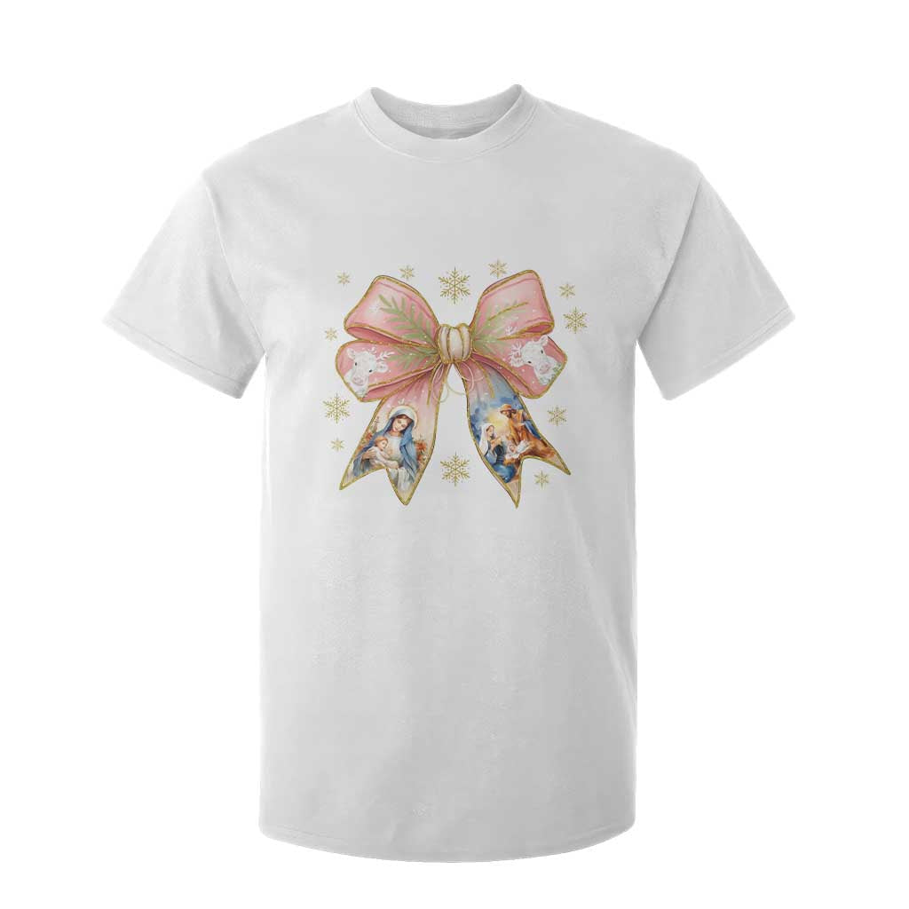 Jesus Christmas Coquette Bow Nativity Bible Verse Christian T Shirt For Kid TS11 White Print Your Wear