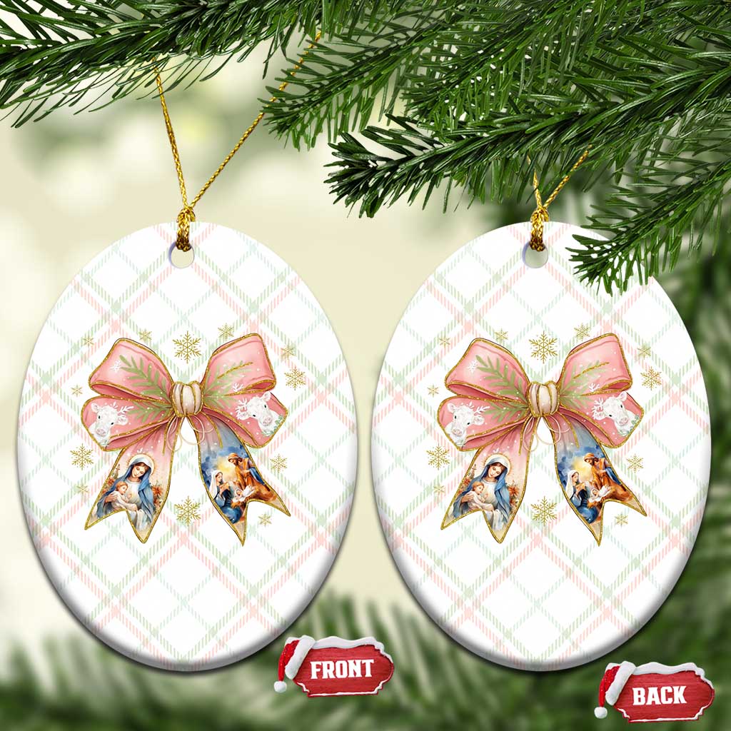 Jesus Christmas Coquette Bow Nativity Bible Verse Christian Ceramic Ornament TS11 Print Your Wear