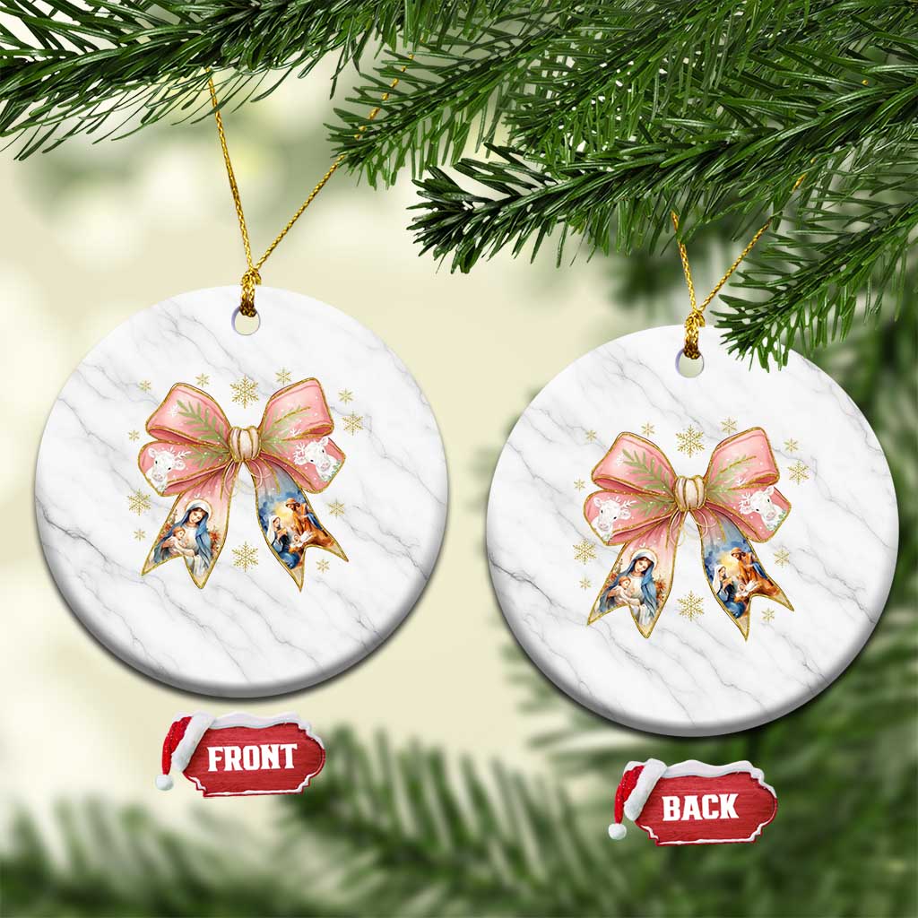 Jesus Christmas Coquette Bow Nativity Bible Verse Christian Ceramic Ornament TS11 1pc White Marble Print Your Wear