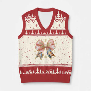 Jesus Christmas Coquette Bow Nativity Bible Verse Christian V-Neck Knit Sweater Vest TS11 Beige Red Print Your Wear