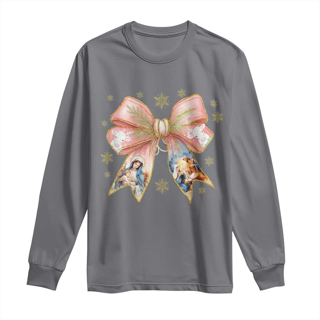 Jesus Christmas Coquette Bow Nativity Bible Verse Christian Long Sleeve Shirt TS11 Charcoal Print Your Wear