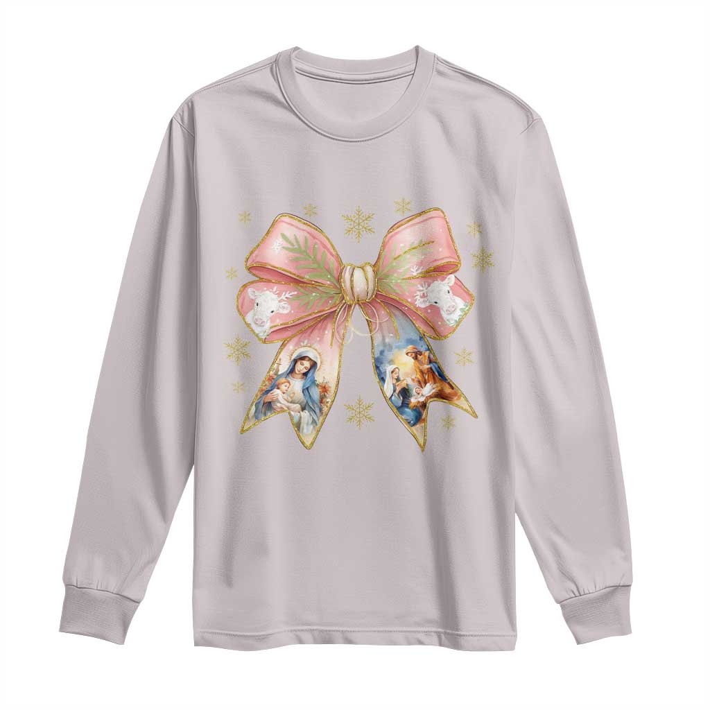 Jesus Christmas Coquette Bow Nativity Bible Verse Christian Long Sleeve Shirt TS11 Ice Gray Print Your Wear