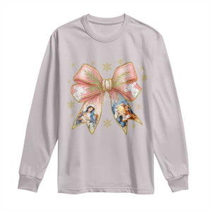 Jesus Christmas Coquette Bow Nativity Bible Verse Christian Long Sleeve Shirt TS11 Ice Gray Print Your Wear