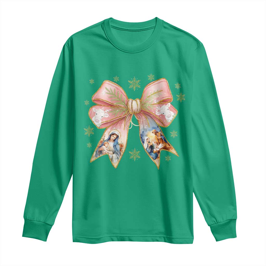 Jesus Christmas Coquette Bow Nativity Bible Verse Christian Long Sleeve Shirt TS11 Irish Green Print Your Wear
