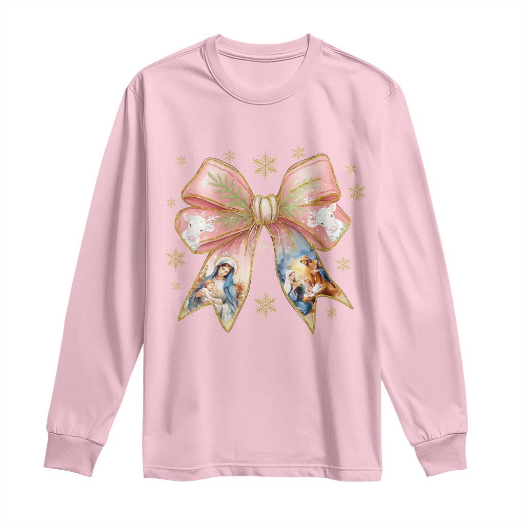 Jesus Christmas Coquette Bow Nativity Bible Verse Christian Long Sleeve Shirt TS11 Light Pink Print Your Wear