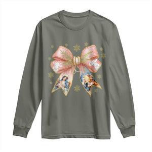 Jesus Christmas Coquette Bow Nativity Bible Verse Christian Long Sleeve Shirt TS11 Military Green Print Your Wear