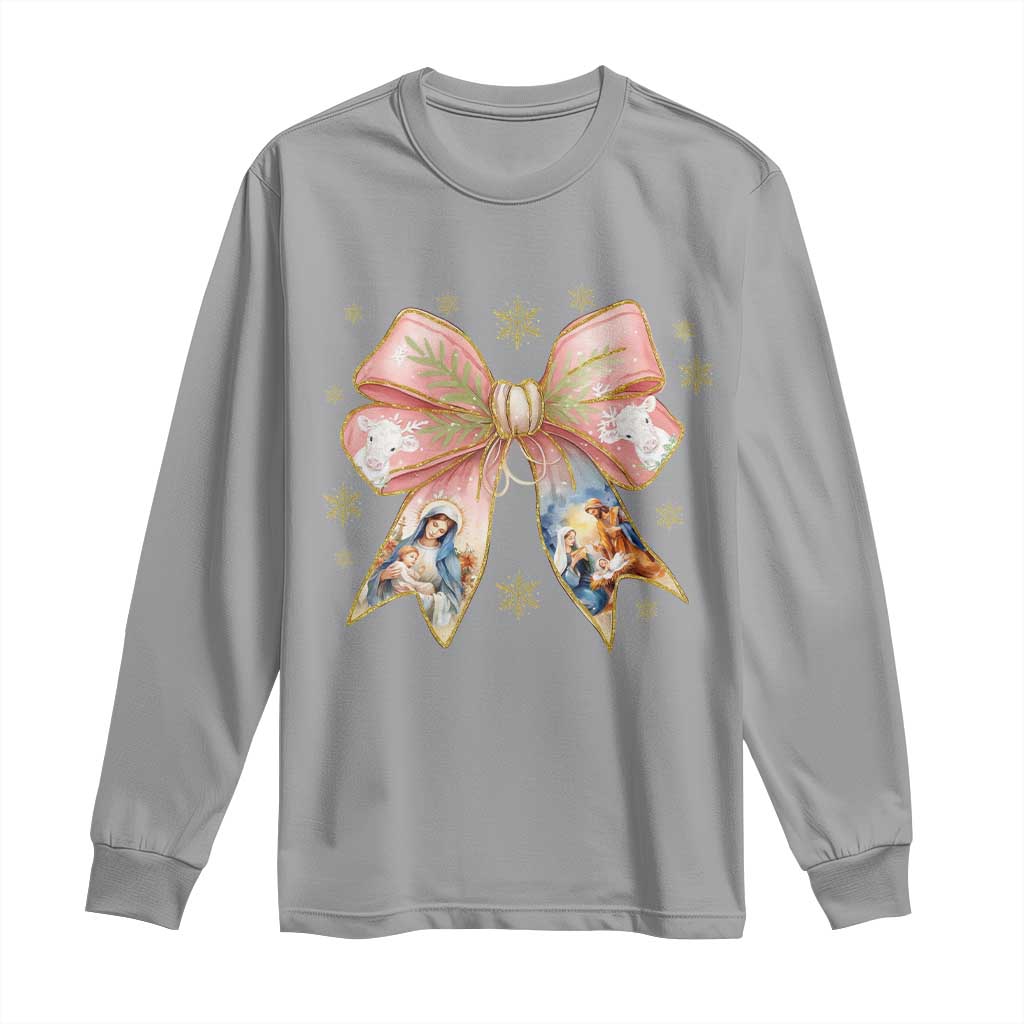 Jesus Christmas Coquette Bow Nativity Bible Verse Christian Long Sleeve Shirt TS11 Sport Gray Print Your Wear