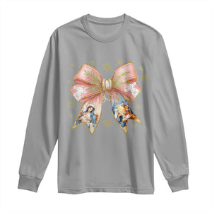Jesus Christmas Coquette Bow Nativity Bible Verse Christian Long Sleeve Shirt TS11 Sport Gray Print Your Wear