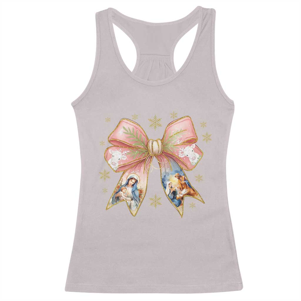 Jesus Christmas Coquette Bow Nativity Bible Verse Christian Racerback Tank Top TS11 Ice Gray Print Your Wear