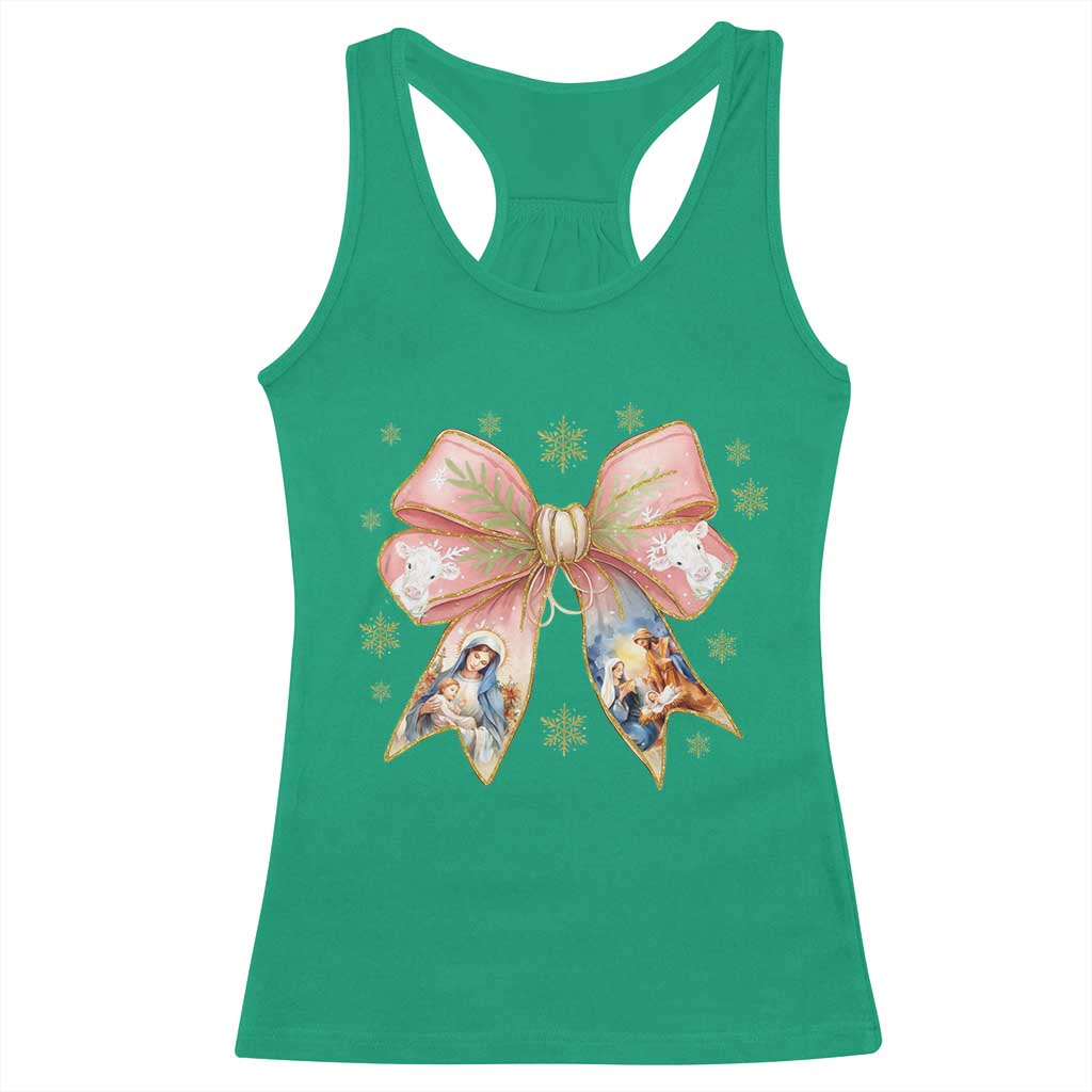 Jesus Christmas Coquette Bow Nativity Bible Verse Christian Racerback Tank Top TS11 Irish Green Print Your Wear