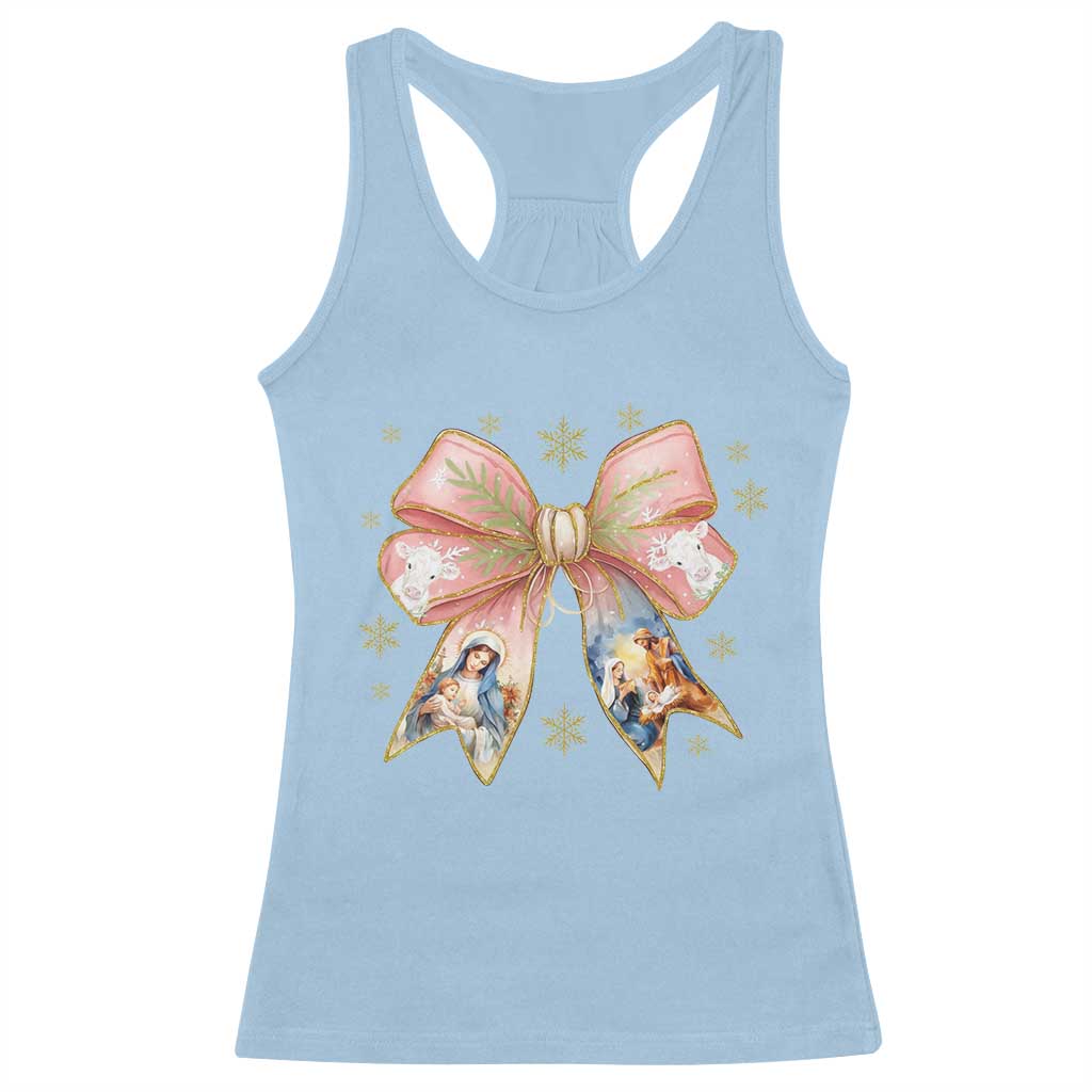 Jesus Christmas Coquette Bow Nativity Bible Verse Christian Racerback Tank Top TS11 Light Blue Print Your Wear