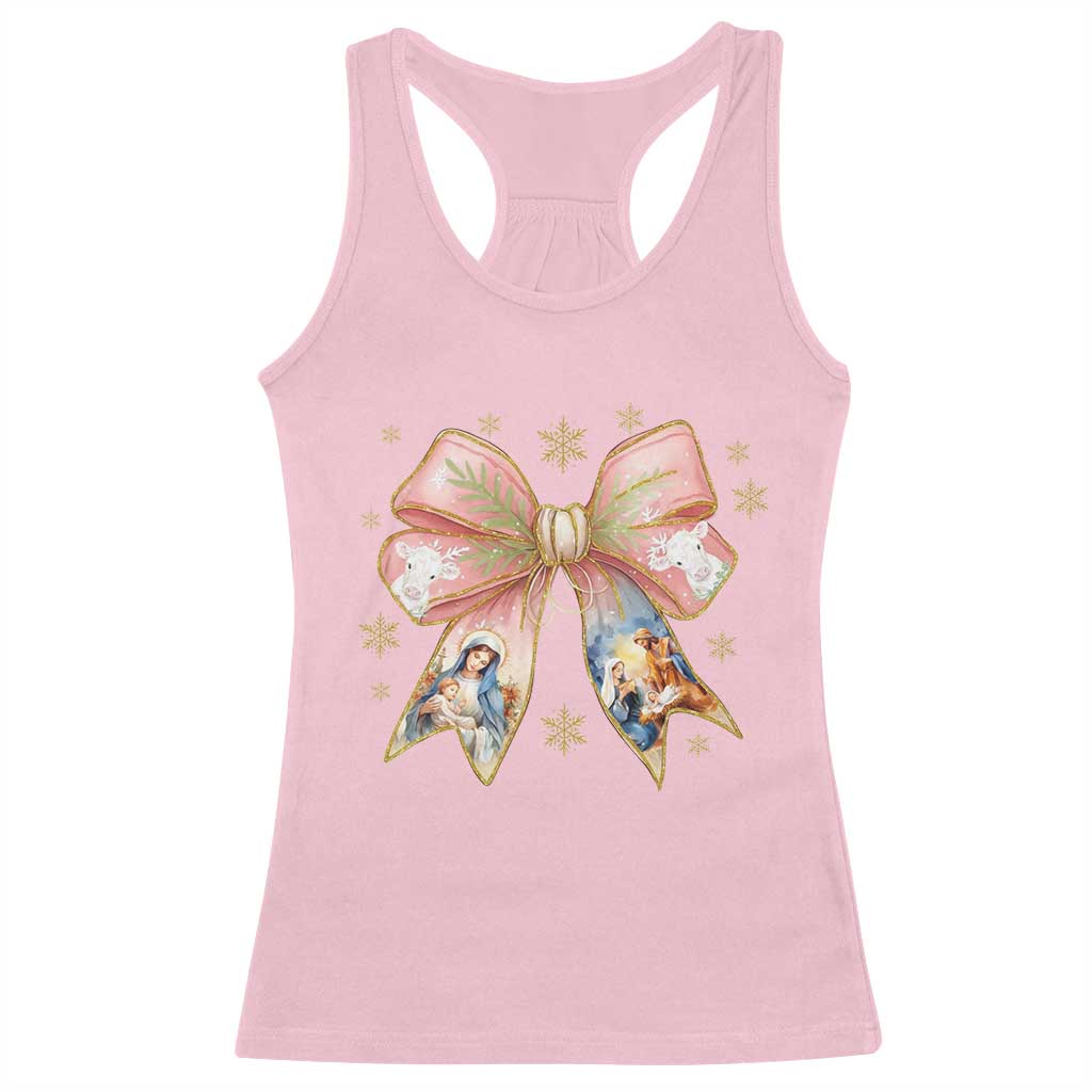 Jesus Christmas Coquette Bow Nativity Bible Verse Christian Racerback Tank Top TS11 Light Pink Print Your Wear