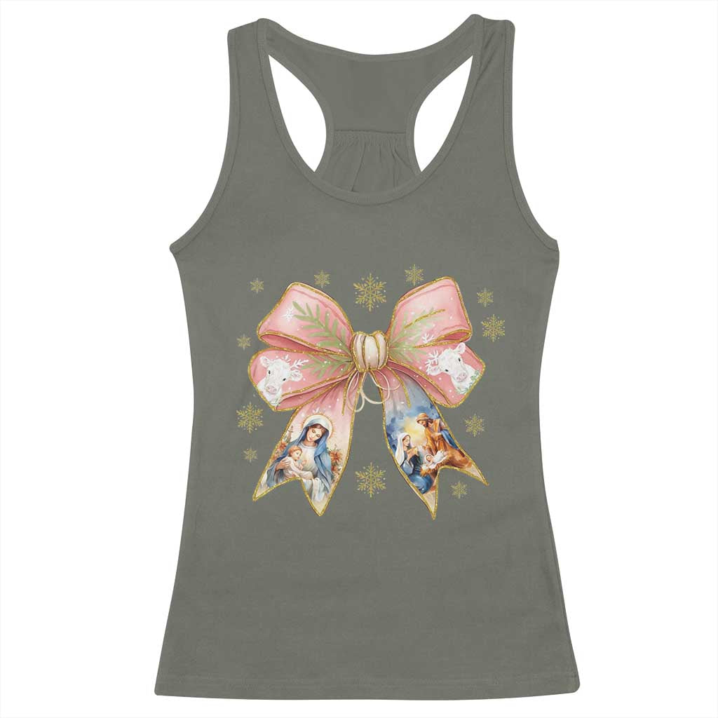 Jesus Christmas Coquette Bow Nativity Bible Verse Christian Racerback Tank Top TS11 Military Green Print Your Wear