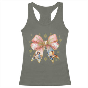 Jesus Christmas Coquette Bow Nativity Bible Verse Christian Racerback Tank Top TS11 Military Green Print Your Wear